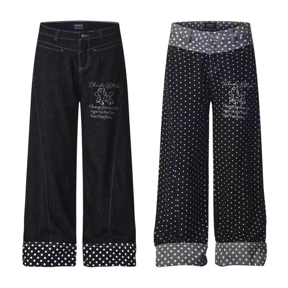 Design RINDI Polka Dot Wide-Leg Jeans Black Jeans - 2
