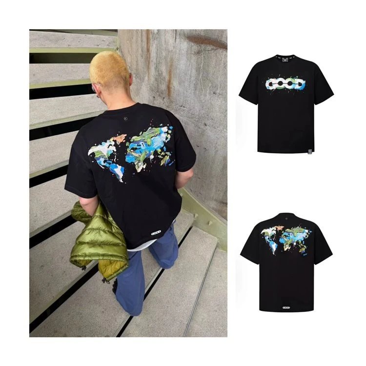 Design COOGI World Map Print Black T-Shirt T-Shirts - 4