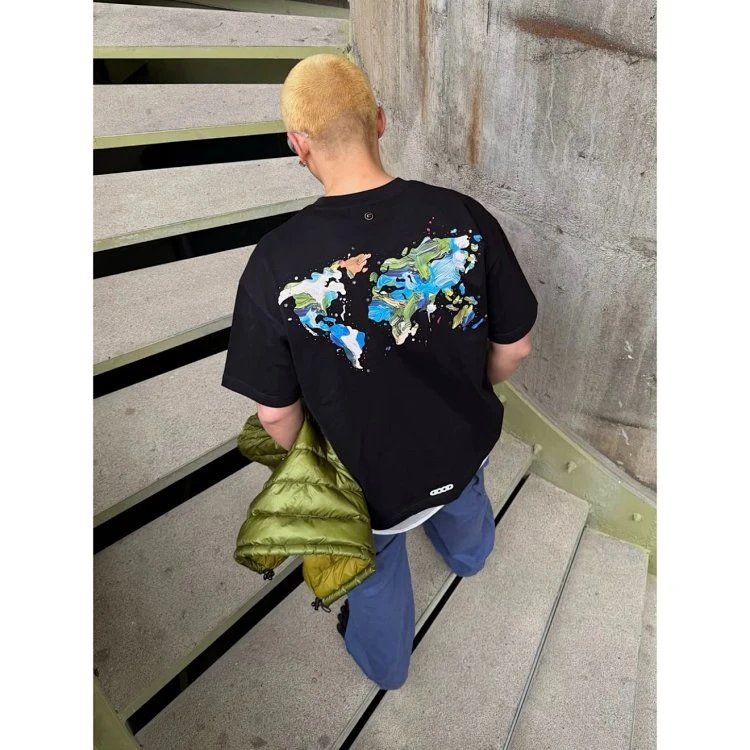 Design COOGI World Map Print Black T-Shirt T-Shirts - 6