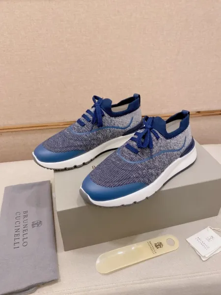 Design Brunello Cucinelli Knit Sneakers Navy Blue and Gray Sneakers - 1