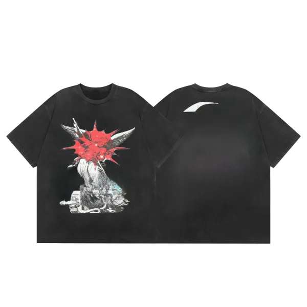 Design Graphic Hooded Face Print Black T-Shirt - 29