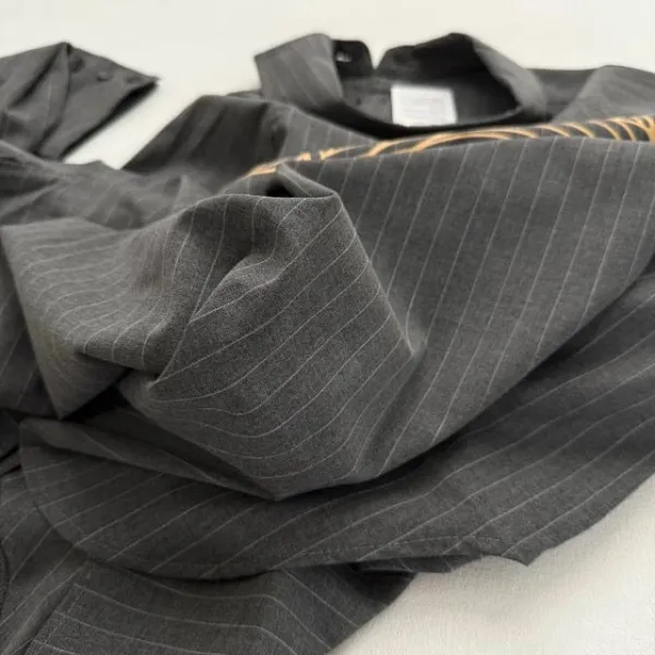 Needles Kimono Jacket Gray Pinstripe with White Rope Motif Outerwear - 26