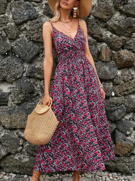Design Tropical Leaf Print Wrap Midi Dress - 40