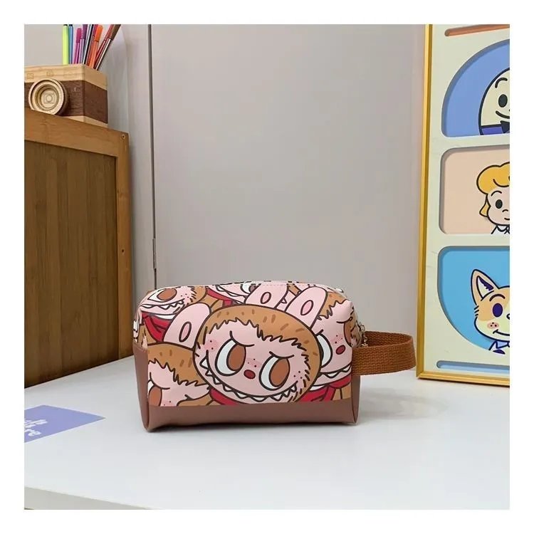 Pop Mart Labubu Cartoon Print Brown Multicolor Wash Bag Clutches