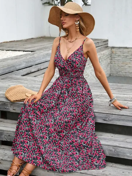 Design Tropical Leaf Print Wrap Midi Dress - 43