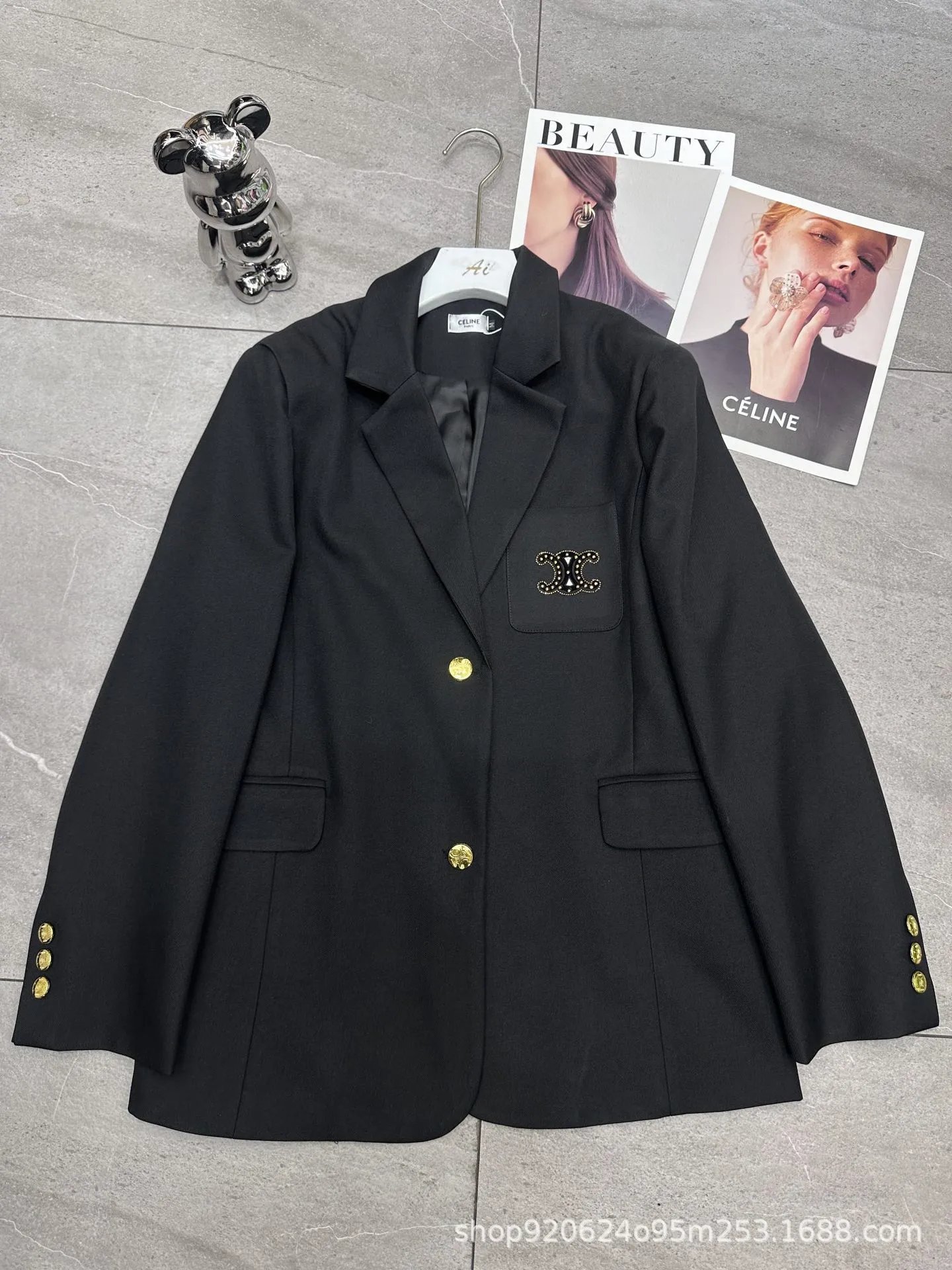 Celine Embellished Logo Blazer Black Outerwear Blazer - 3