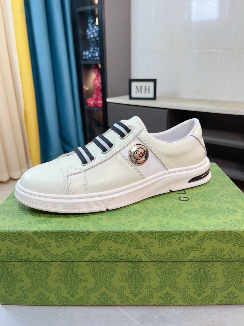 Design Slip-On Sneakers with Striped Elastic Bands and Metallic Logo White Sneakers - 3