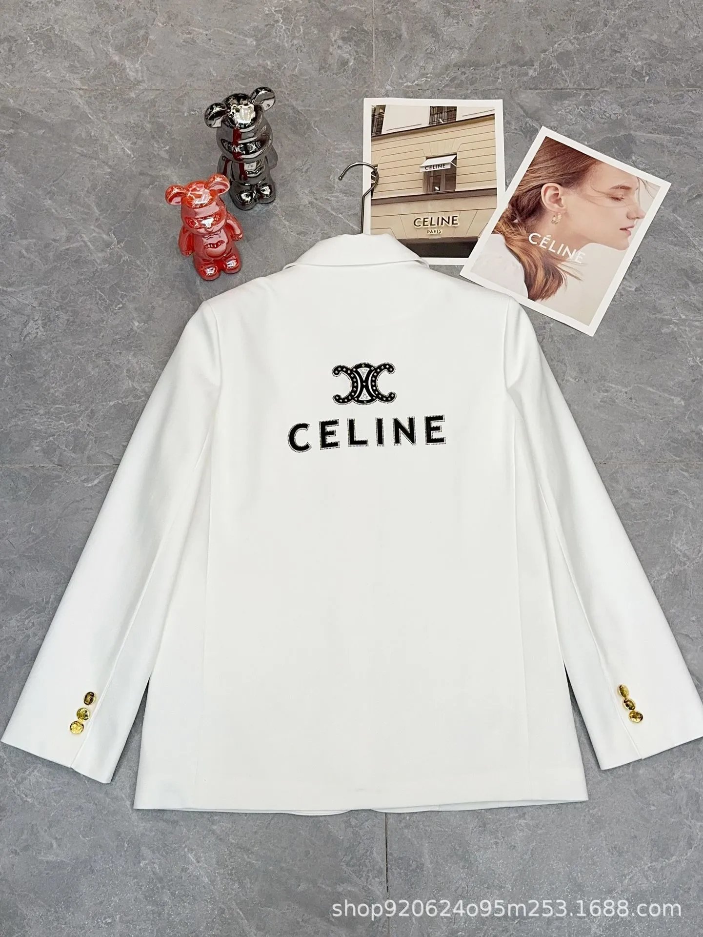 Celine Embellished Logo Blazer Black Outerwear Blazer - 9
