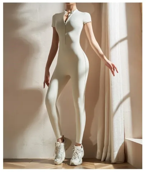 Design Zip-Front High-Neck Bodysuit Gray Activewear - 9