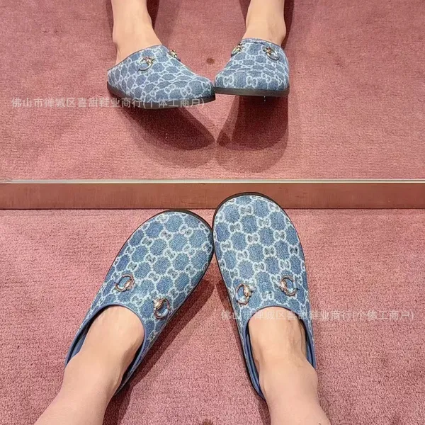 Gucci Horsebit Mule Denim Blue GG Jacquard Slippers - 12