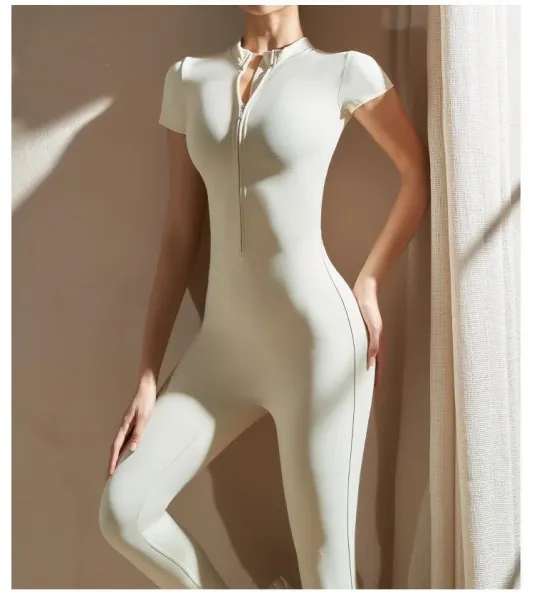 Design Zip-Front High-Neck Bodysuit Gray Activewear - 12