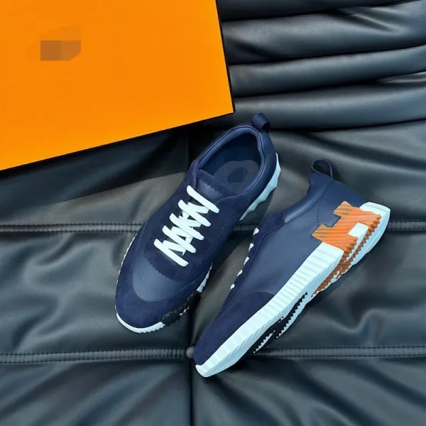 Hermès H-Boot Navy Blue and Orange Sneakers - 1
