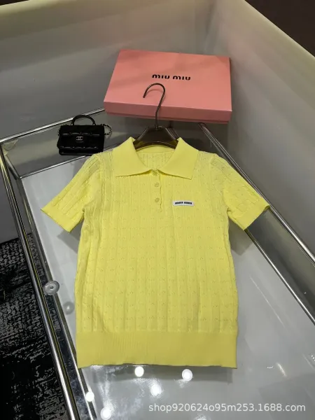 Miu Miu Knit Polo Shirt Lemon Yellow Tops Polo - 1