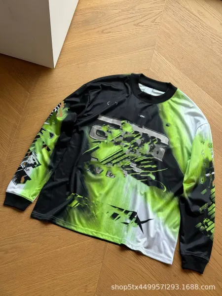 Design Long Sleeve Graphic Tee Neon Green Black White T-Shirts - 4