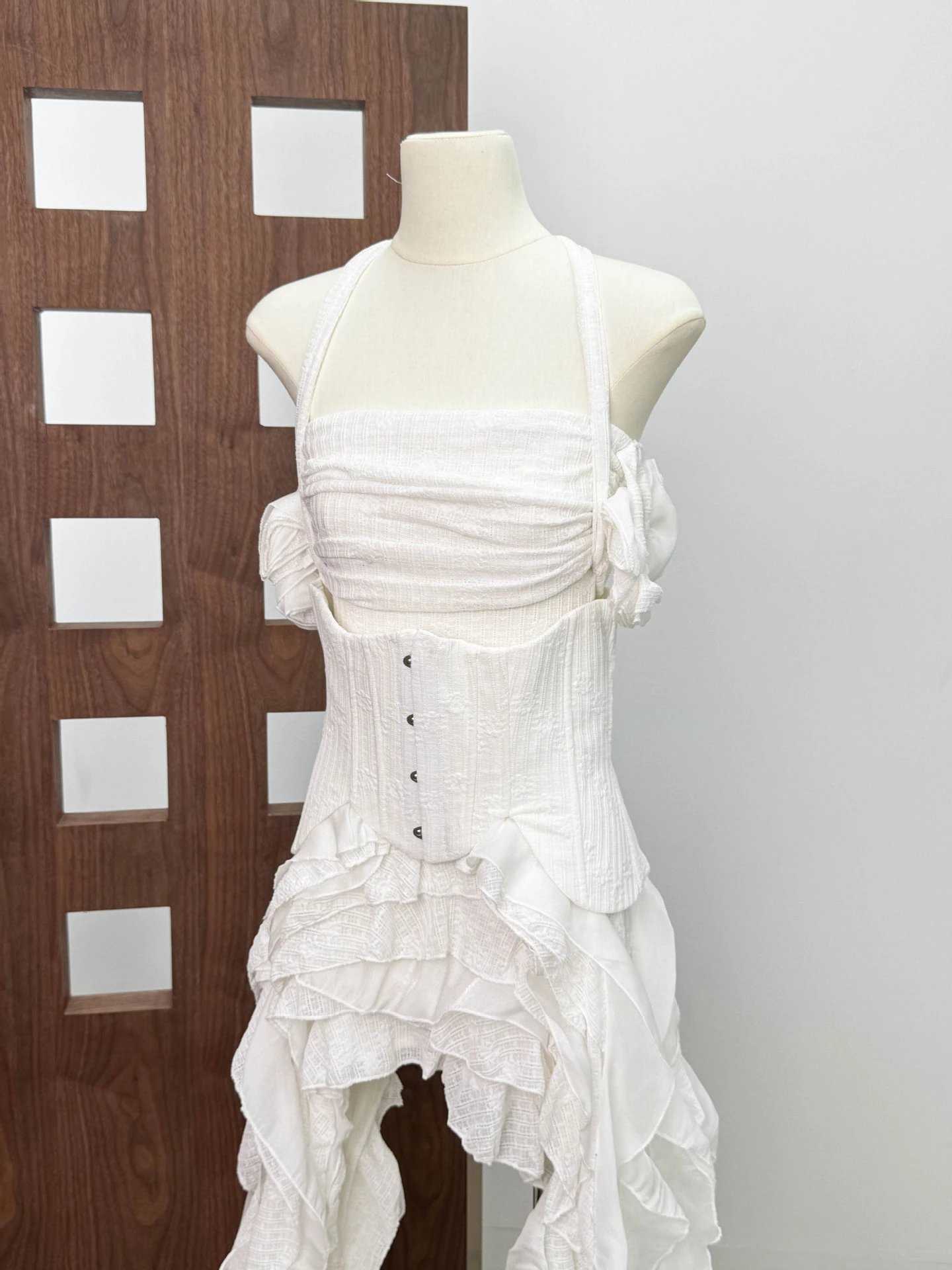 Design Ruffled Halter Corset Dress in Mint Green - 14