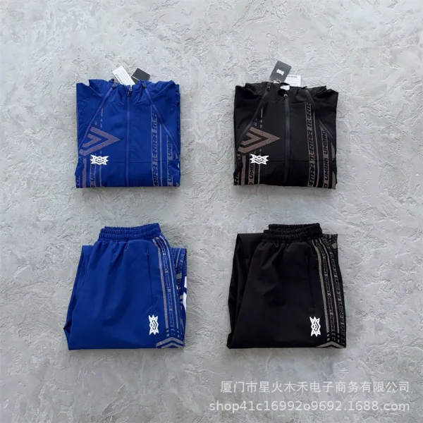 Umbro Windbreaker Jacket Royal Blue with White Stripes and Graphic Print - 8