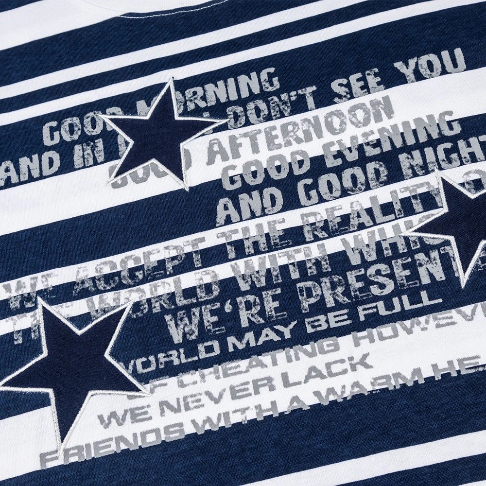 Striped Cotton T-Shirt Navy White Graphic Star Print Casual