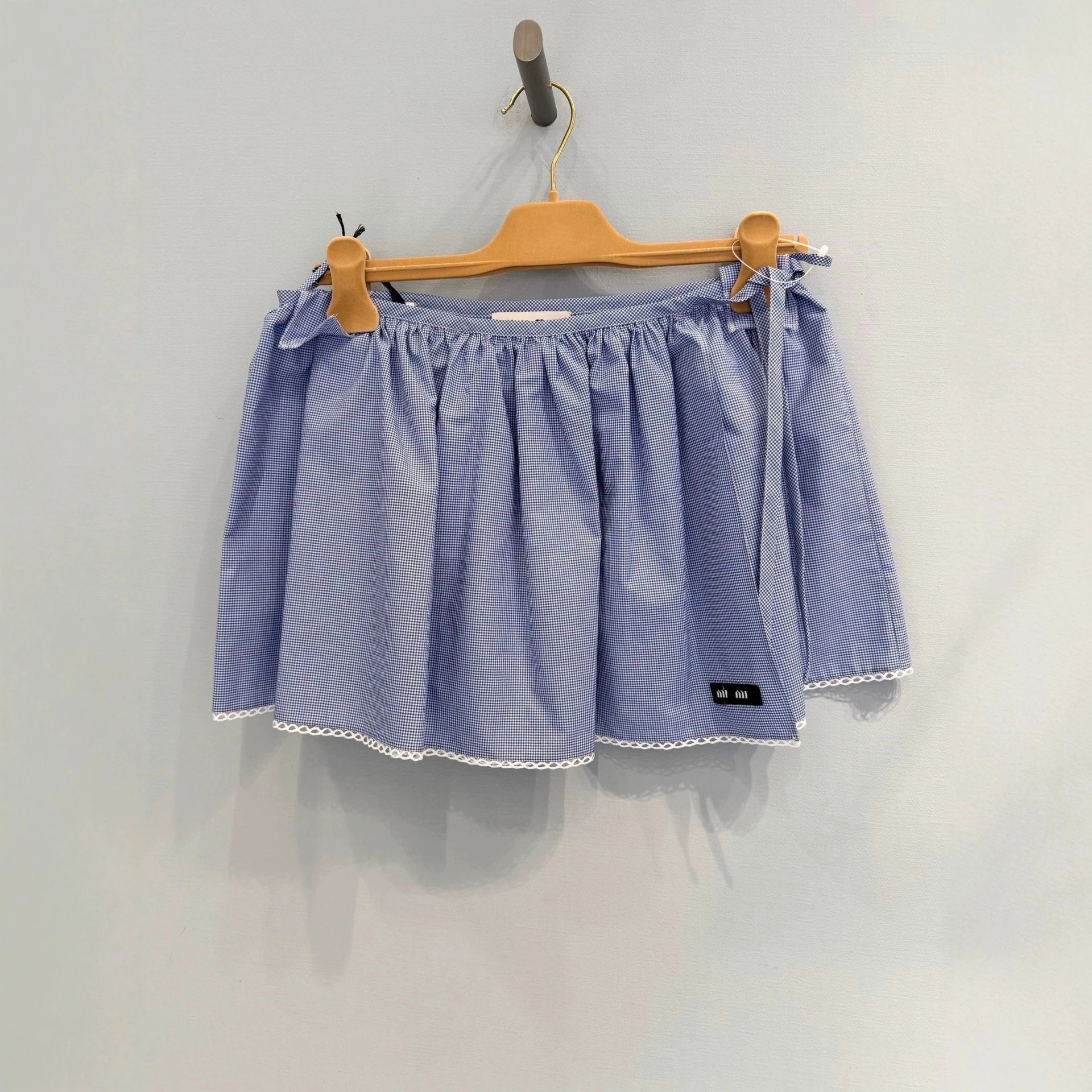 Miu Miu Blue Gingham Lace Collar Shirt Dress