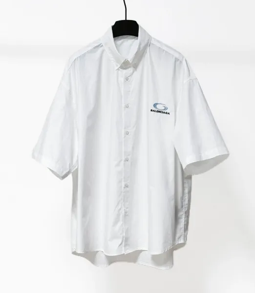 Balenciaga Logo Embroidered Oversized Short-Sleeve Shirt White - 1