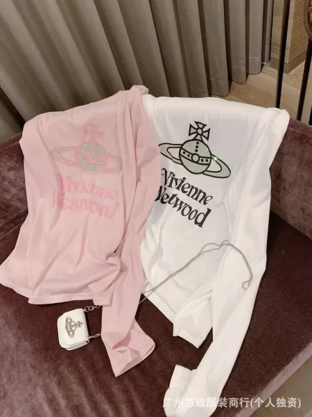 Vivienne Westwood Orb Logo Long Sleeve T-Shirt in Pink and White - 3
