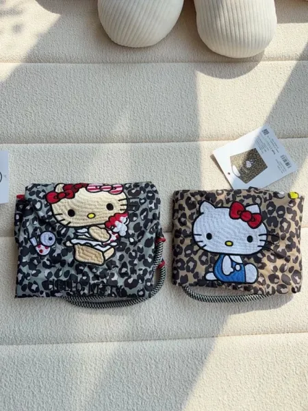 Hello Kitty Leopard Print Tote Bag with Embroidered Character and Charm - 15