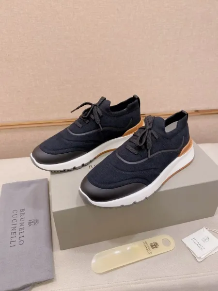 Design Brunello Cucinelli Knit Sneakers Navy Blue and Gray Sneakers - 5