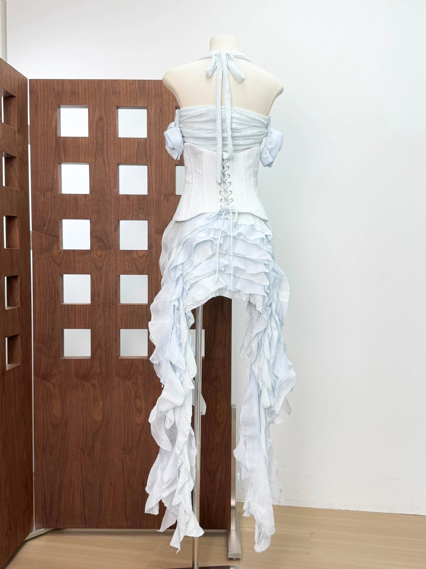 Design Ruffled Halter Corset Dress in Mint Green - 45