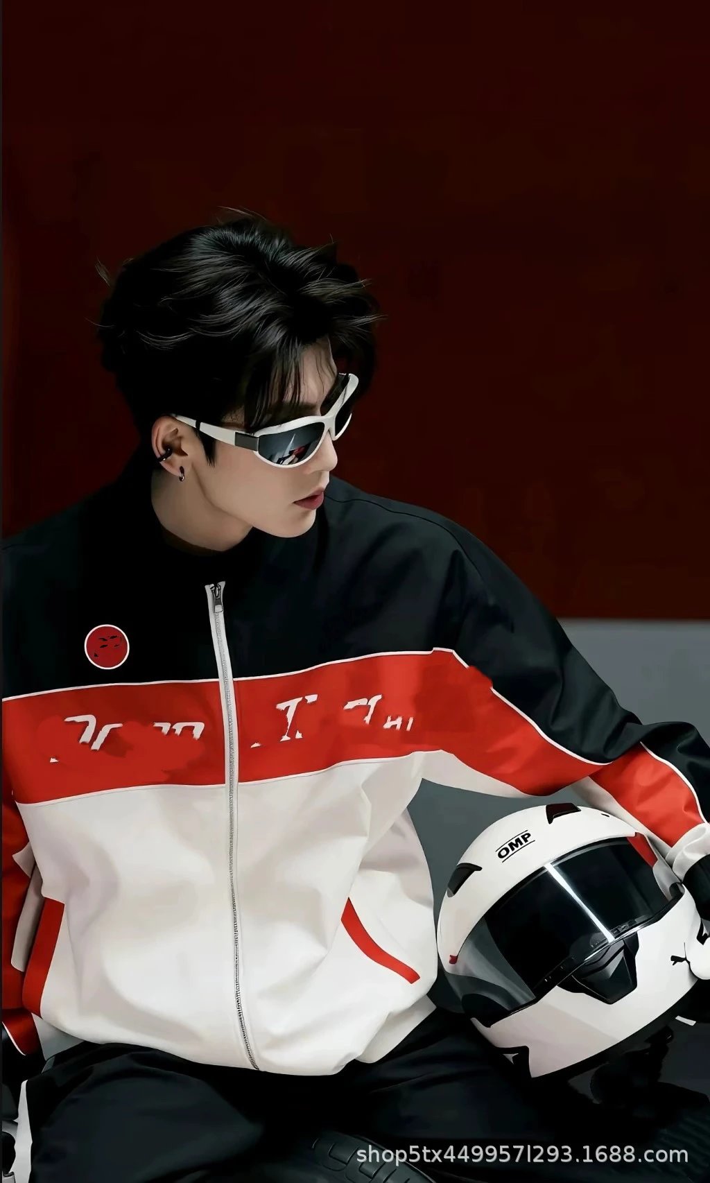 Design Racing Stripe Windbreaker Jacket in Black, Red, and White Outerwear.windbreaker - 16