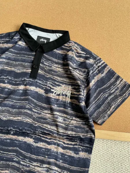 Stussy Marble Print Polo Navy Multicolor Polo Shirt - 13