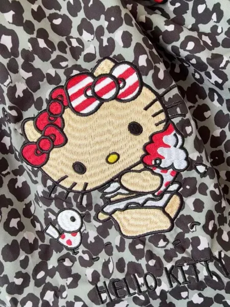 Hello Kitty Leopard Print Tote Bag with Embroidered Character and Charm - 21