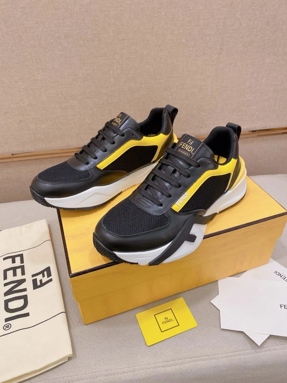 Fendi F-Logo Chunky Sneakers White Black - 5