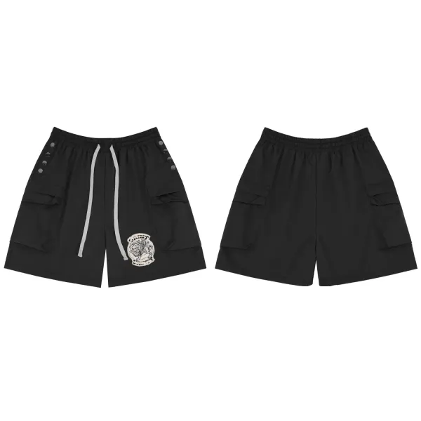 Design Cargo Shorts Red with Patch and Snap Details - 11