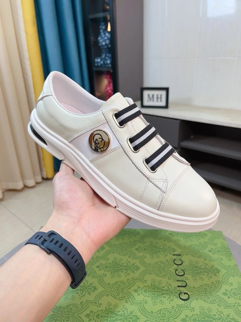 Design Slip-On Sneakers with Striped Elastic Bands and Metallic Logo White Sneakers - 2