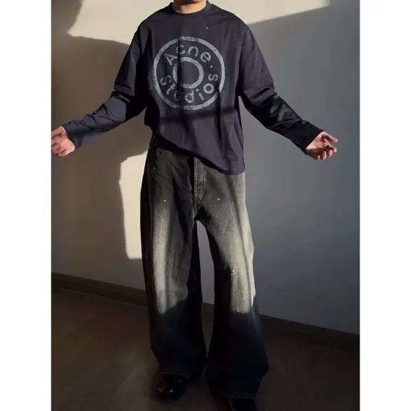 Acne Studios Distressed Logo Print Long-Sleeve T-Shirt Navy - 11