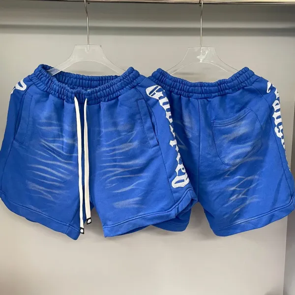 Design Distressed Blue Graphic Sweat Shorts - 1