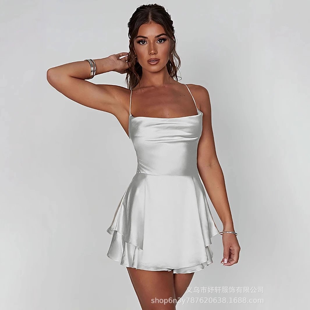 Design Satin Slip Dress Black Women's Mini Dress - 6