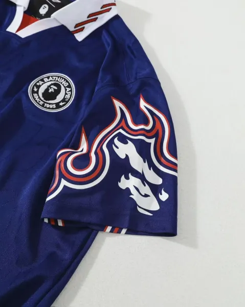 A Bathing Ape Flame Print Jersey Navy Blue - 5