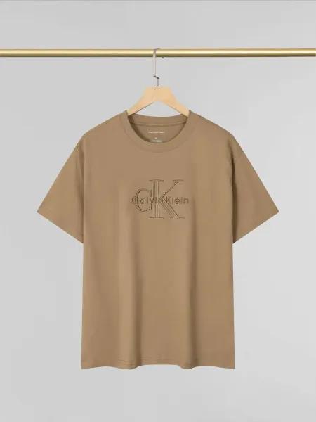Calvin Klein Jeans Monogram Embroidered Beige T-Shirt - 1