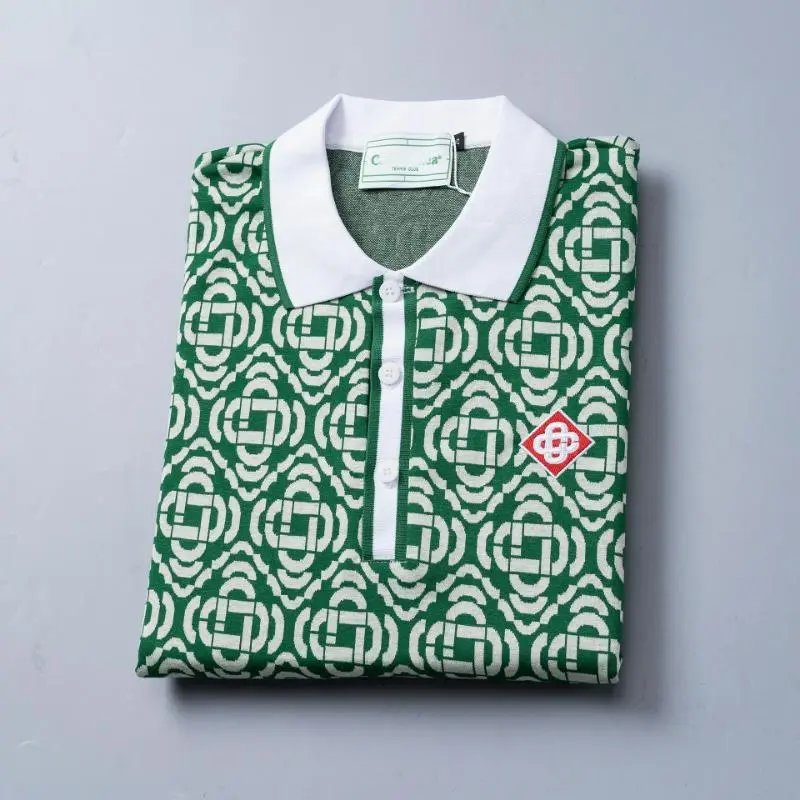 Geometric Pattern Polo Shirt White Collar Classic Fit
