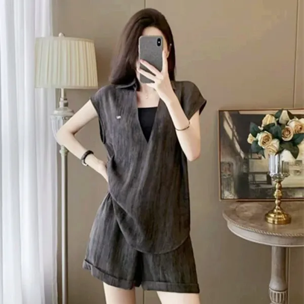 Design Linen-Blend Shirt Dress Set Gray - 10