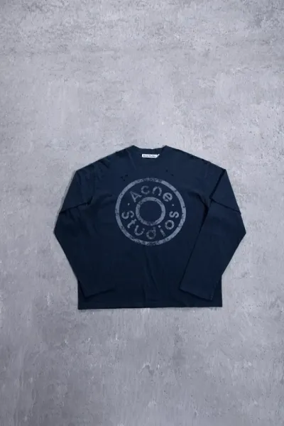 Acne Studios Distressed Logo Print Long-Sleeve T-Shirt Navy - 19