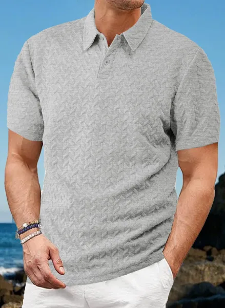 Design Textured Chevron Polo and Shorts Set White - 40