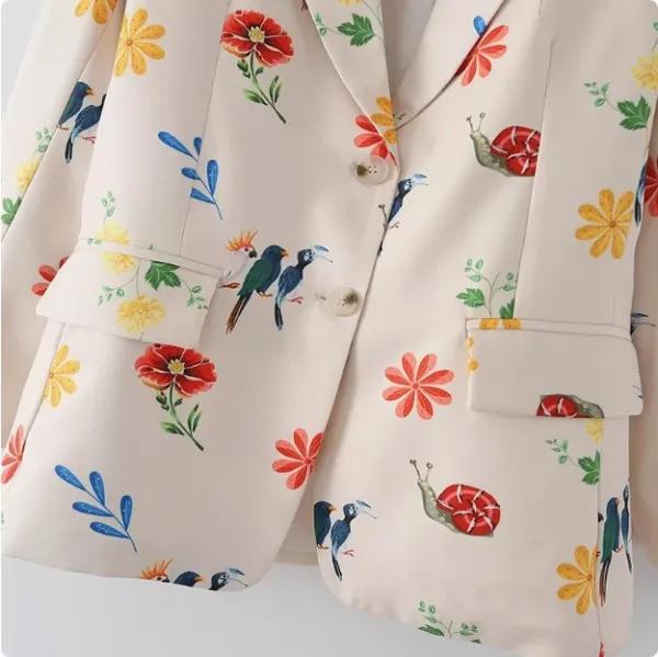 Design Floral Print Beige Blazer Outerwear Blazer - 8