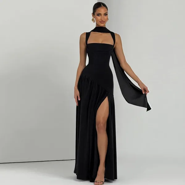 Design High-Neck Slit Gown Navy Formal Dress - 18