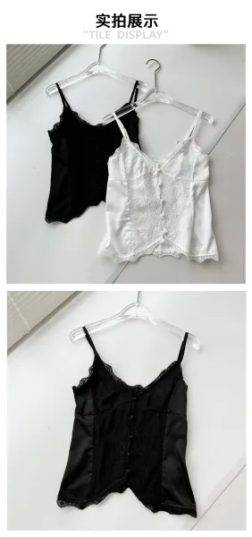 Design Black Lace Trim Satin Camisole Top Vest Top - 28