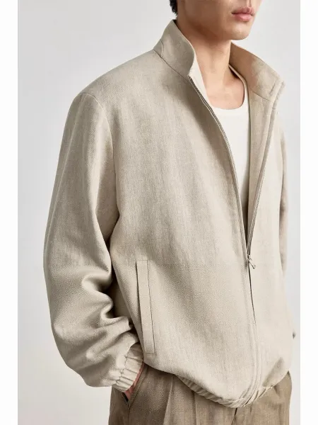 Design Minimalist Zip-Up Jacket Beige Outerwear - 4