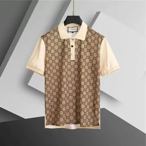 Gucci GG Monogram Contrast Sleeve Polo Beige Tops Polo - 1