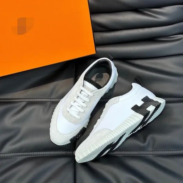 Hermès H-Track White and Beige Leather Sneakers - 1