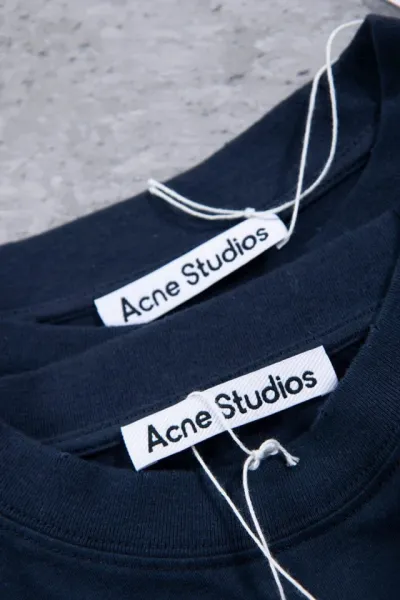 Acne Studios Distressed Logo Print Long-Sleeve T-Shirt Navy - 28