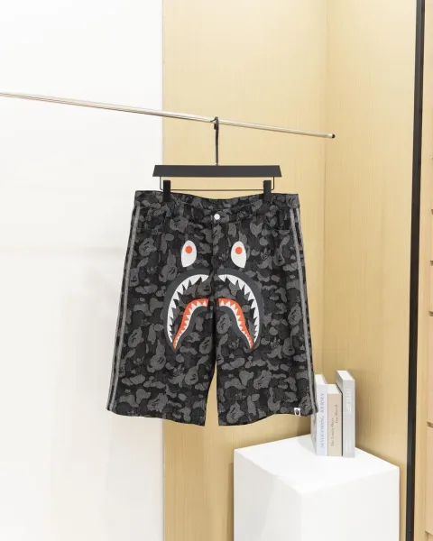 A Bathing Ape Shark Camo Denim Shorts Black - 1